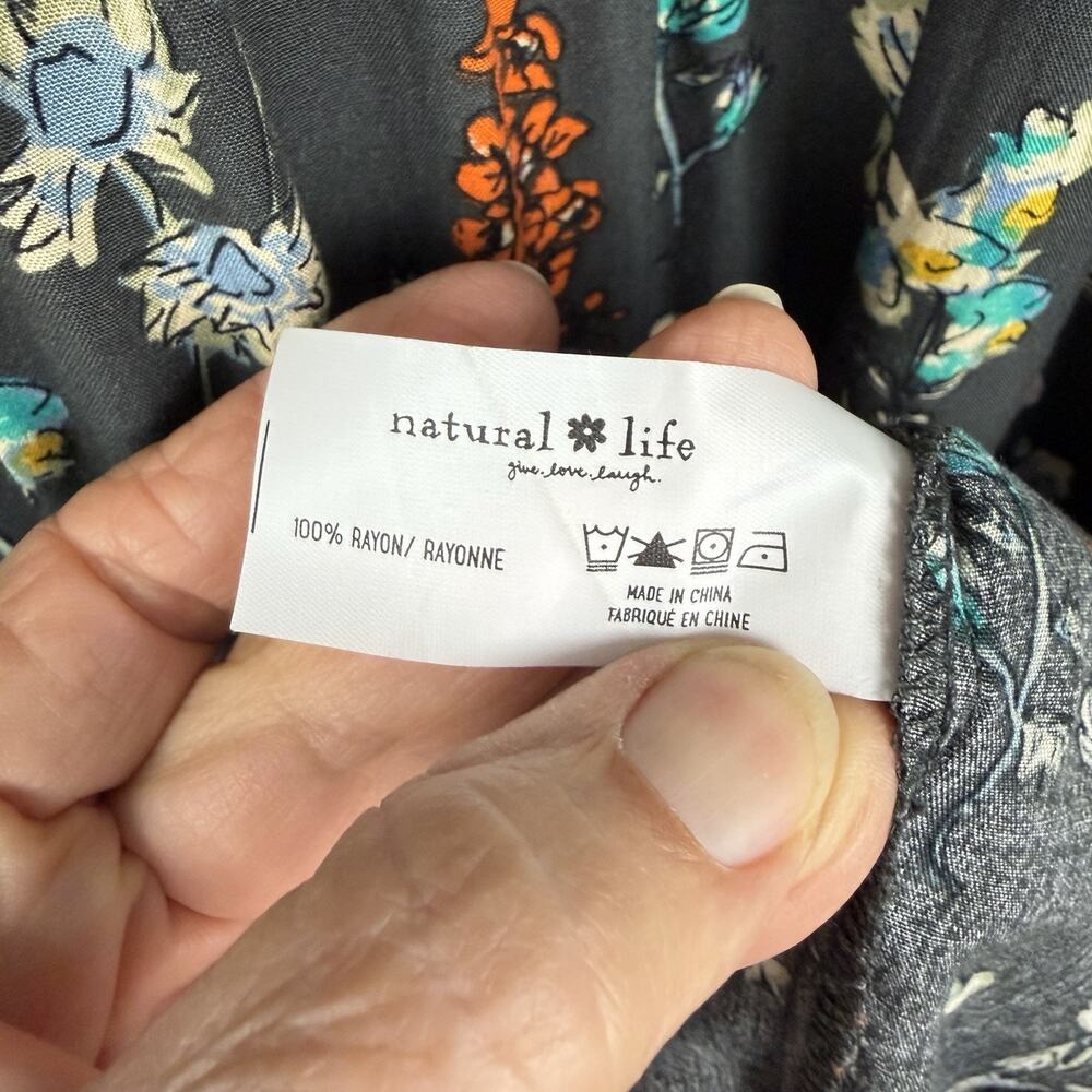 Natural Life Tiered Maxi Dress Size Small Gray Floral Prairie Boho Cottagecore - Picture 12 of 13